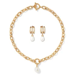 Cypriot Twist Pearl Chain Pendant Necklace and Triple-Hoop Earrings Set*The Met Store Sale