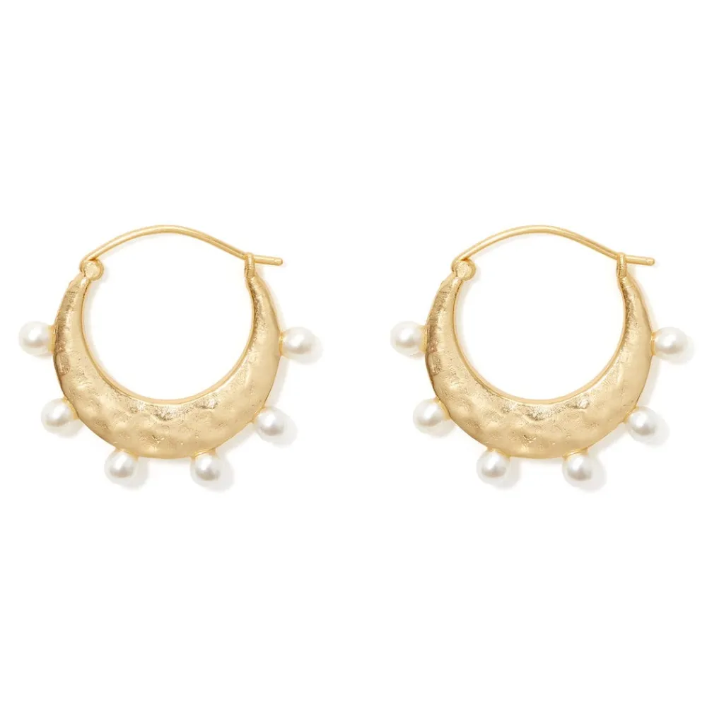 Hammered Crescent Pearl Hoop Earrings*The Met Store Cheap
