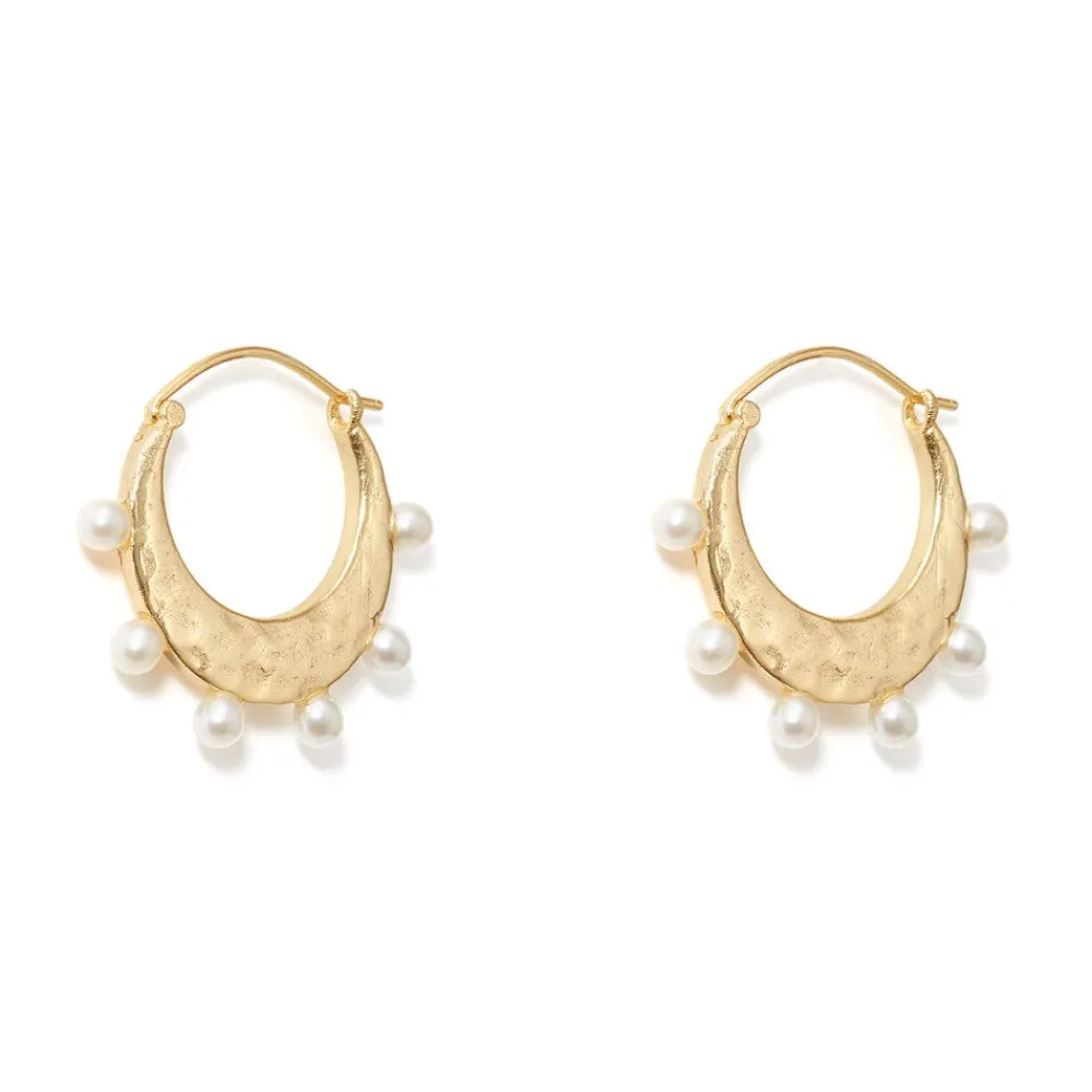 Hammered Crescent Pearl Hoop Earrings*The Met Store Cheap