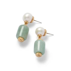 Karavas Gems Aventurine and Pearl Drop Earrings*The Met Store Best