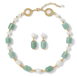 Karavas Gems Large-Bead Aventurine and Pearl Necklace and Drop Earrings Set*The Met Store Outlet