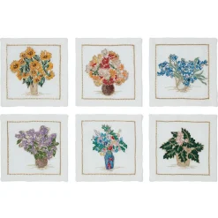 Kim Seybert Embroidered Bouquets Linen Cocktail Napkin Set*The Met Store Fashion
