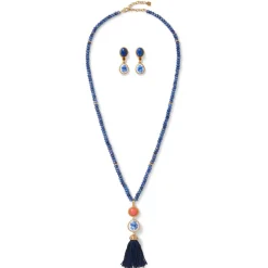 Qing Bottle Lariat Necklace and Floral Drop Earrings Set*The Met Store Cheap