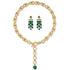 Roman Malachite Statement Necklace and Chandelier Earrings Set*The Met Store Online